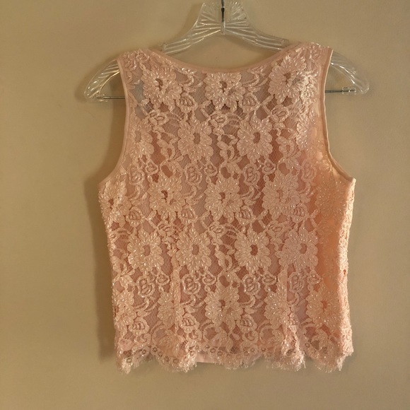 Vintage Rickie Freeman for Teri Jon Pink Beaded Lace Tank Top - Picture 2 of 7